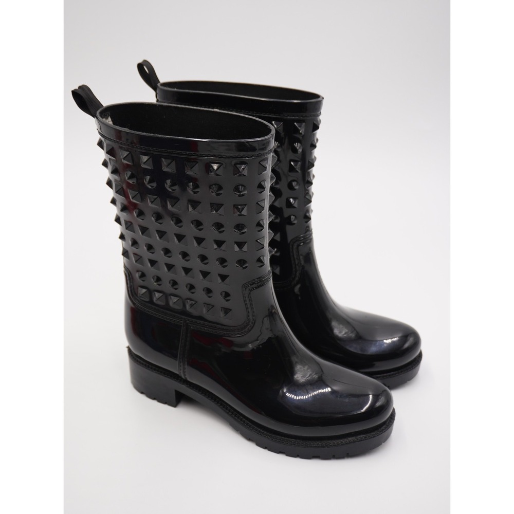 Capelli New York Black Studded Rain Boot Pull On Women's Size 8 Whimsigoth